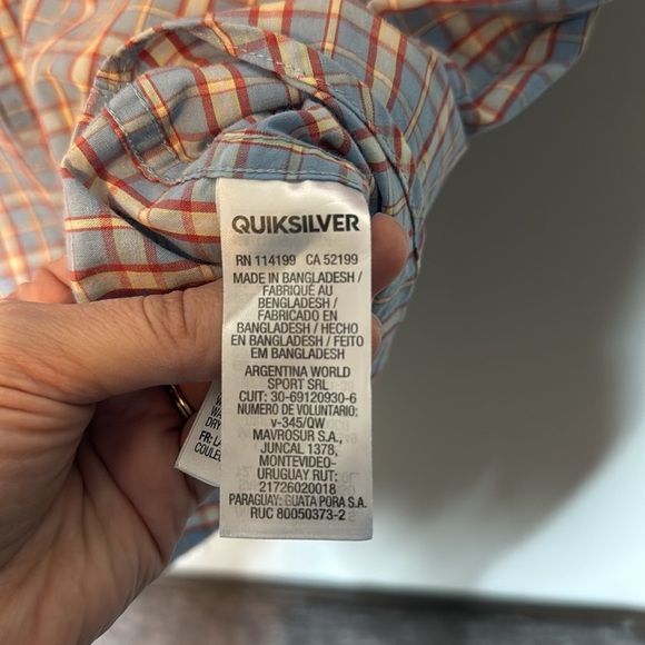 Quiksilver Shortsleeve Plaid Blue Button Up Mens XL Tropical Pocket Surfing EUC - Picture 10 of 11